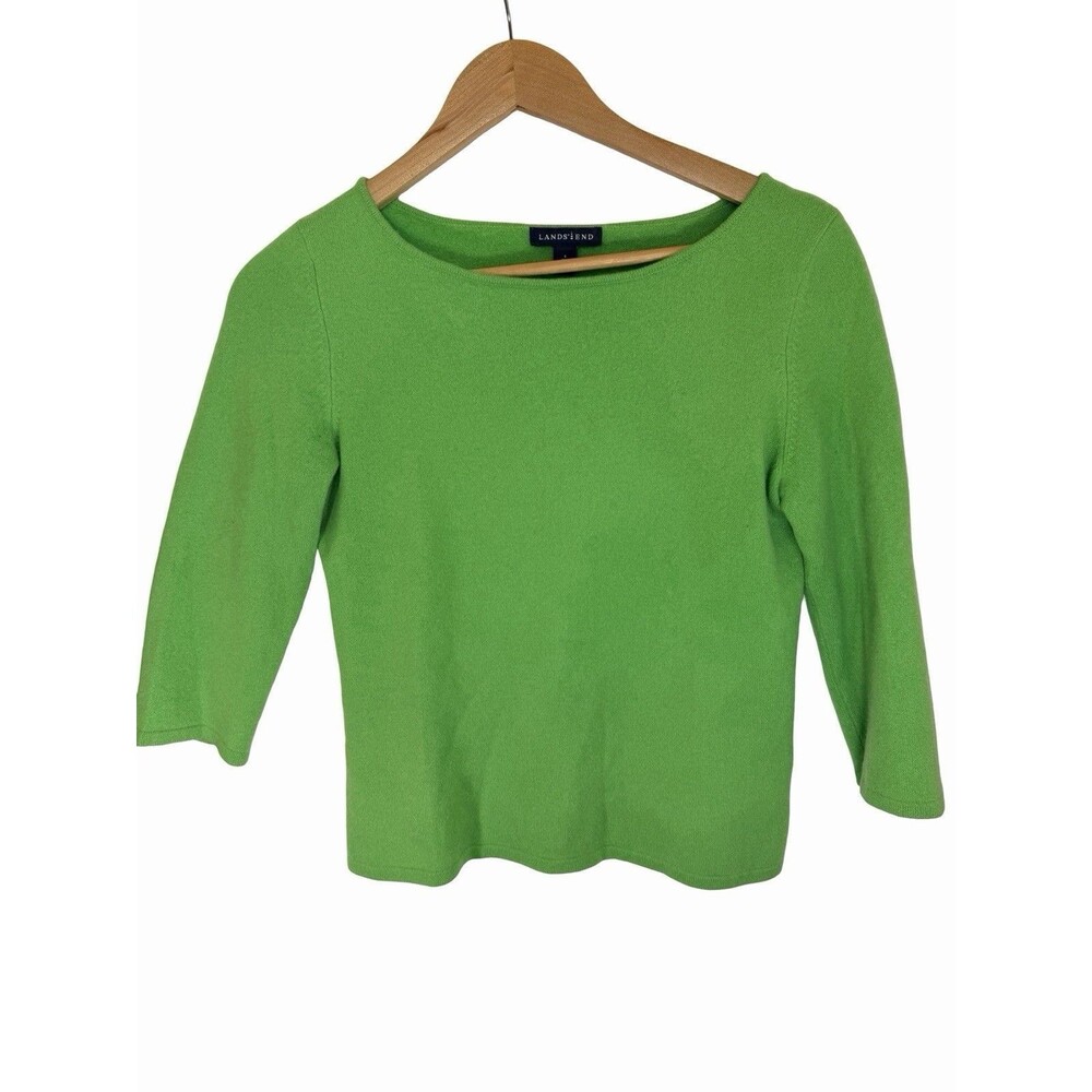 Lands’ End 100% Cashmere Sweater Green Women’s S 6-8 3/4 Length Sleeve Light